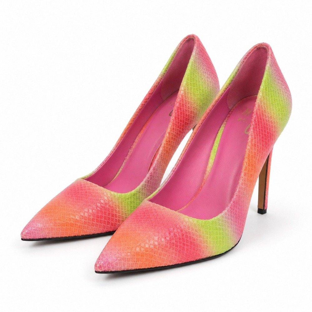 Mix No. 6 Pointed Toe Pumps Womens 8 Pink Orange Green Ombre Excellent Snakeskin